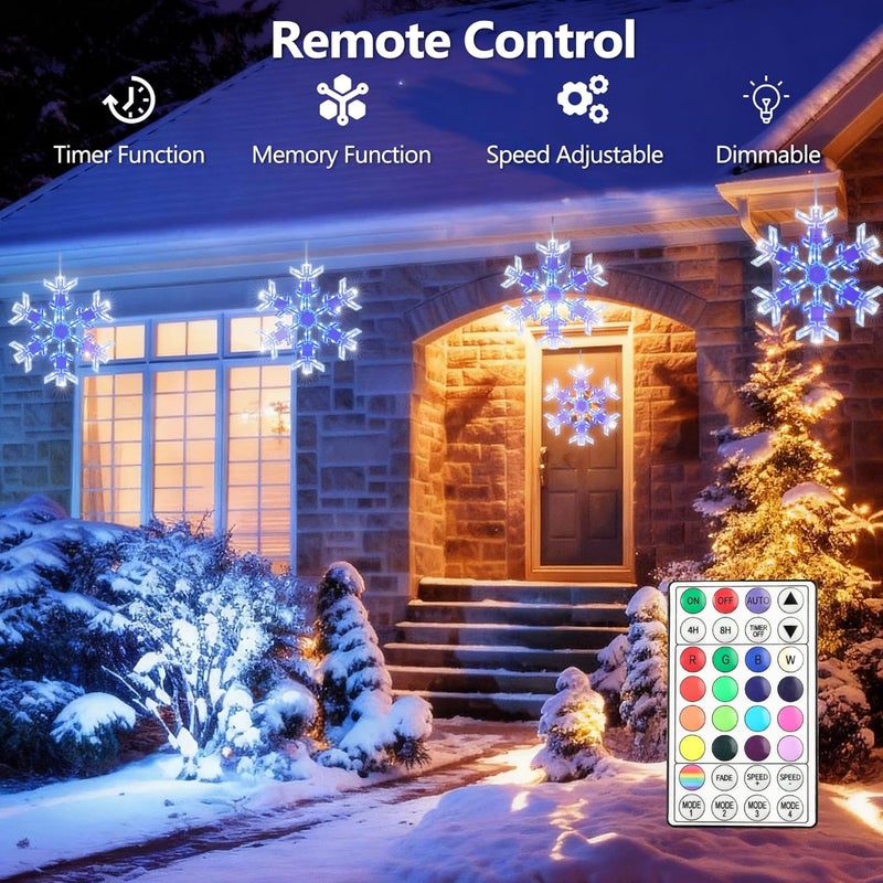 ODEETRONIC Snowflake Window Silhouette Lights, 2 Packs 12" Folding RGB Christmas Window Hanging Lights with Remote, 61 Mode Color Changing Christmas Snowflakes Light for Xmas Indoor Outdoor Eave Decor - Image 4